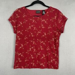 Axcess Shirt Womens Medium Red Floral Crew Neck Short Sleeve T-Shirt Casual Top